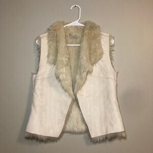 Jennifer Lopez Faux Fur‎ Suede Open Front Vest Womens S Reversible